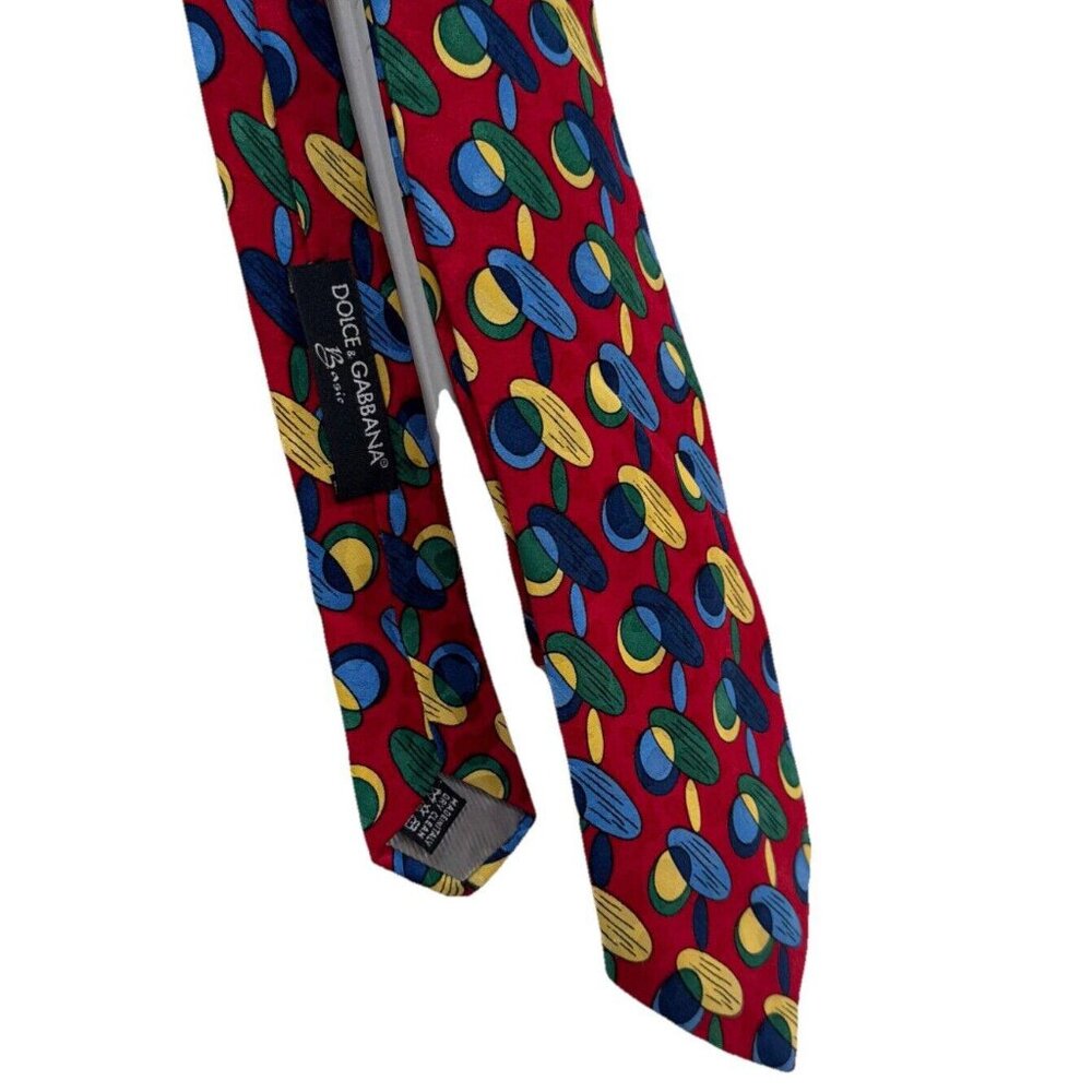 DOLCE GABANNA Basic Tie Multicolor Red Oval Circles